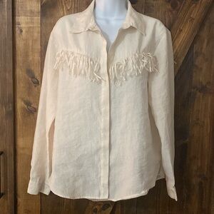 Zara western fringe button down top cream color